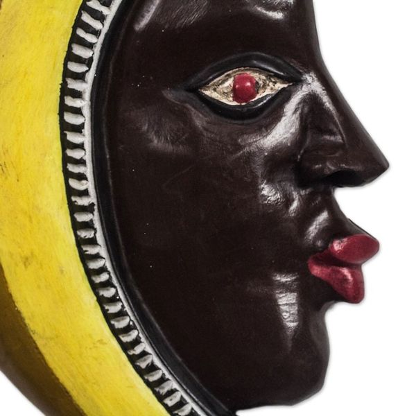 Alternate image for Hand Carved Wood Wall Sculptu of Man in Yellow Crescent Moon Man in the Crescent Moon