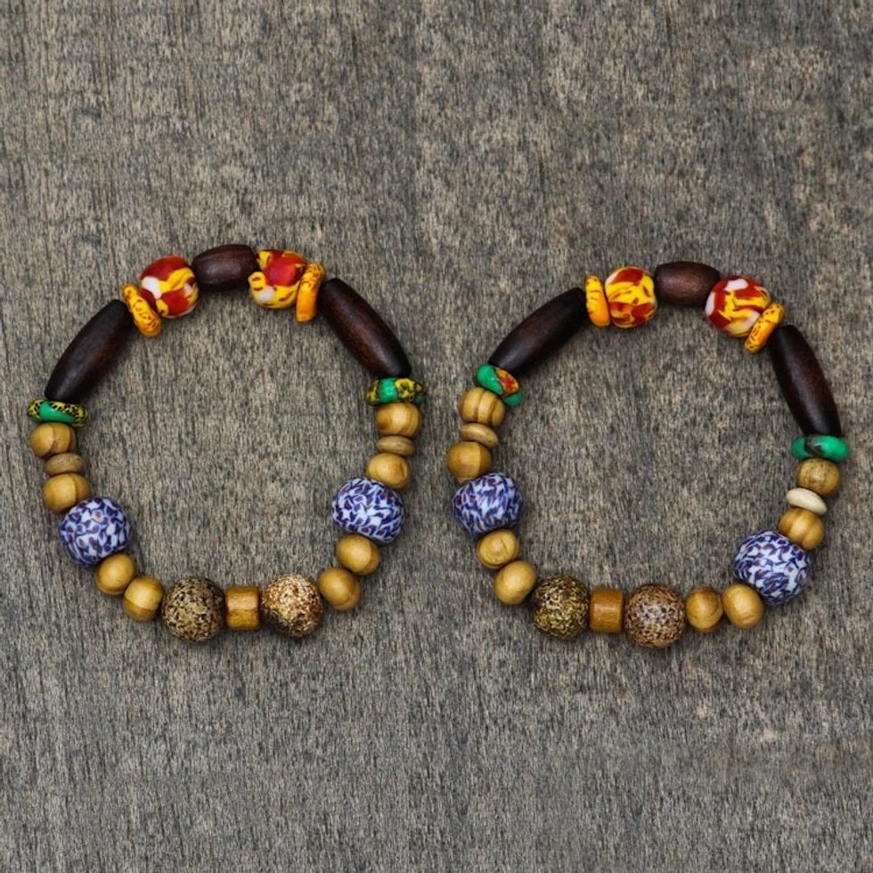 Beaded Stretch Bracelets from Ghana Pair 'Revealing Beauty'