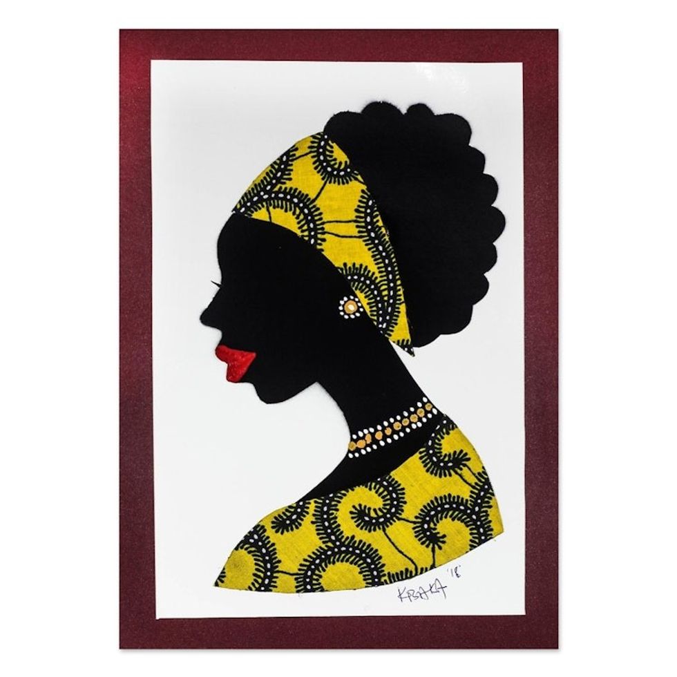 Signed African Woman Painting in Yellow from Ghana 'Mansah in Yellow'