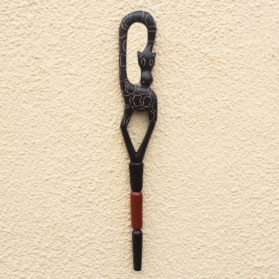Hand Carved and Painted Giraffe Walking Stick 'Giraffe Arch'