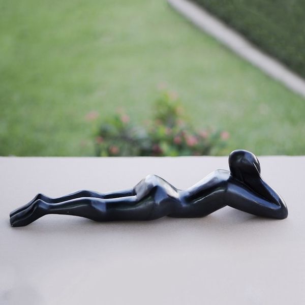Alternate image for Ghanaian Hand-carved and Hand-painted Wood Woman Statuette Woman Thinking