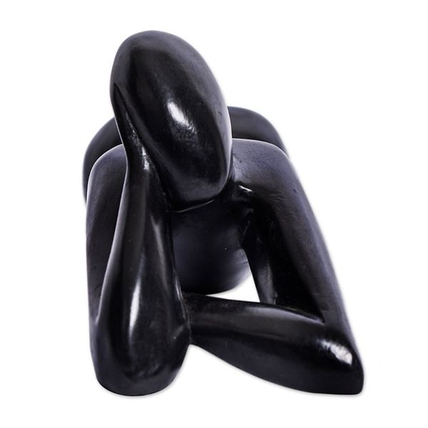 Alternate image for Ghanaian Hand-carved and Hand-painted Wood Woman Statuette Woman Thinking
