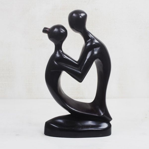 Alternate image for Romantic Sese Wood Sculpture in Black from Ghana Shadow Lovers
