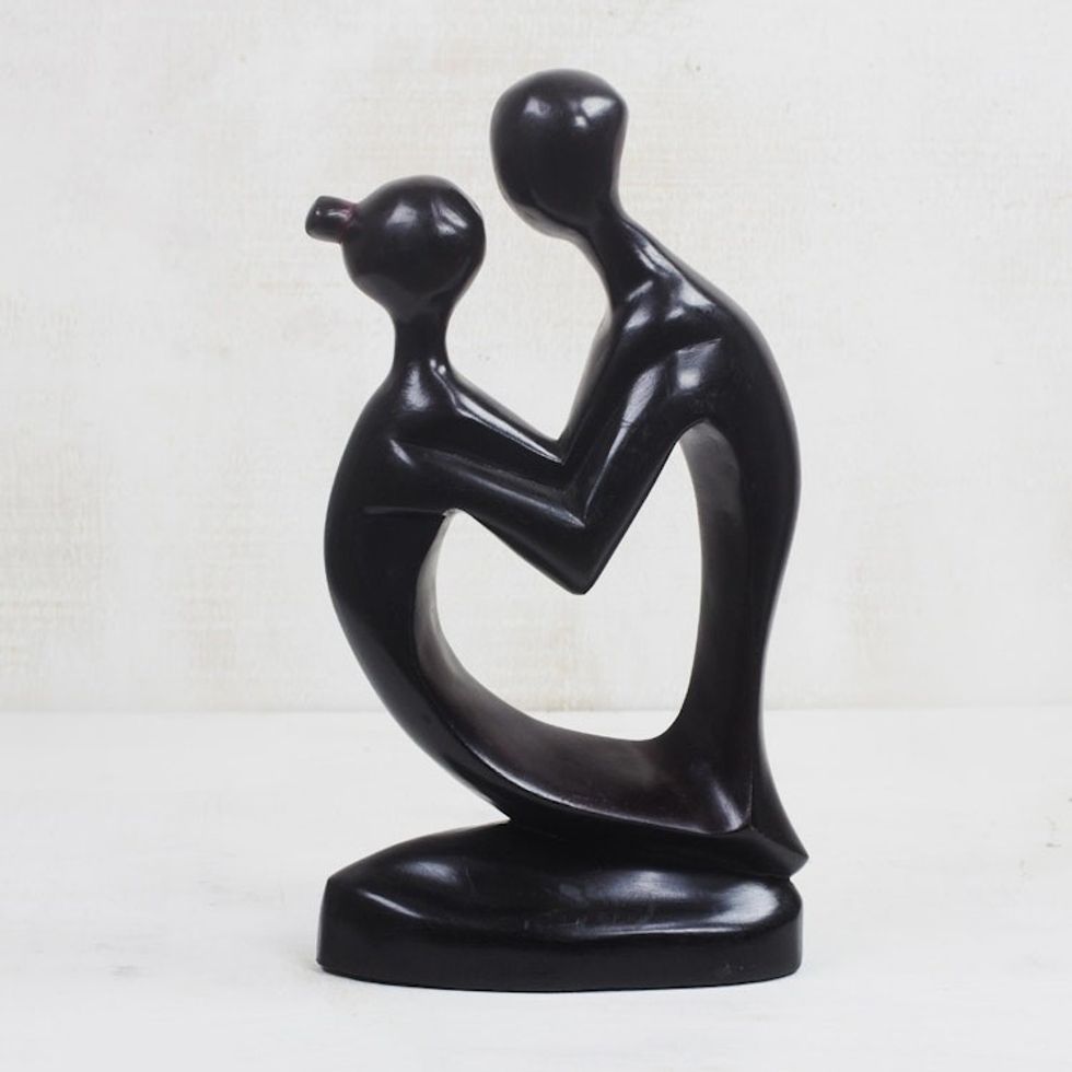 Romantic Sese Wood Sculpture in Black from Ghana 'Shadow Lovers'