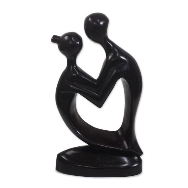 Alternate image for Romantic Sese Wood Sculpture in Black from Ghana Shadow Lovers