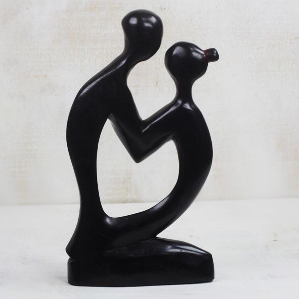 Alternate image for Romantic Sese Wood Sculpture in Black from Ghana Shadow Lovers