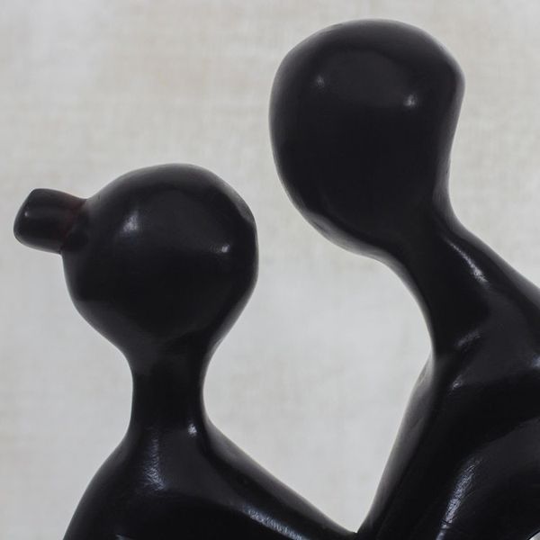 Alternate image for Romantic Sese Wood Sculpture in Black from Ghana Shadow Lovers