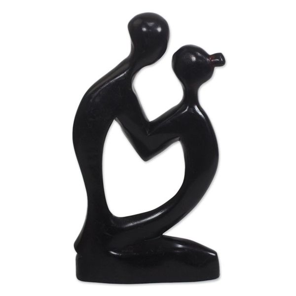 Alternate image for Romantic Sese Wood Sculpture in Black from Ghana Shadow Lovers