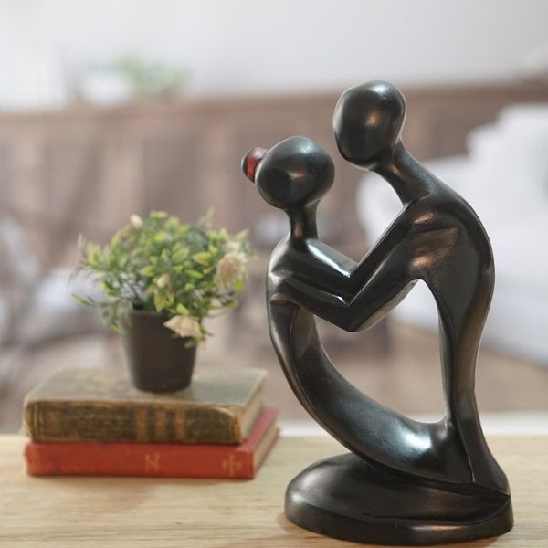 Alternate image for Romantic Sese Wood Sculpture in Black from Ghana Shadow Lovers