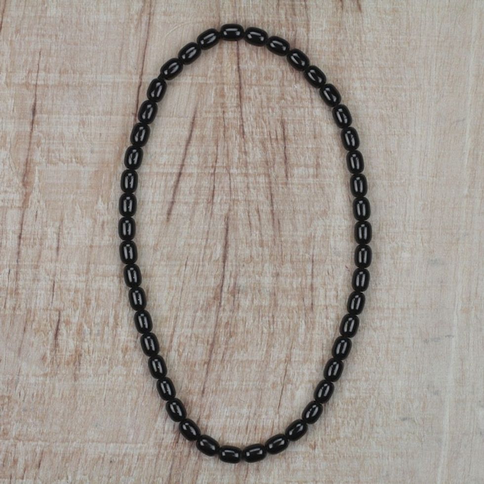 Black Recycled Glass Beaded Necklace from Ghana 'Color of Ebony'