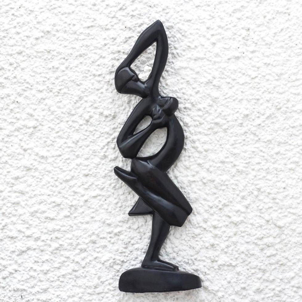 Dance-Themed Sese Wood Wall Sculpture from Ghana 'Dancing Woman'