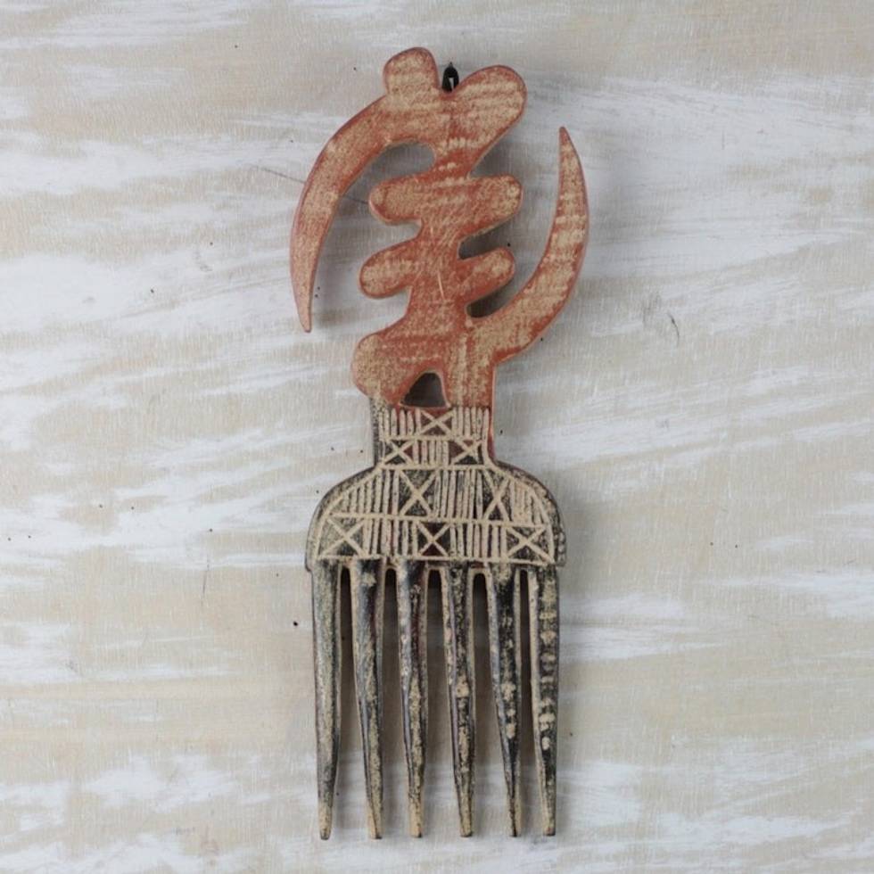 Wood Adinkra Gye Nyame Comb Wall Decor from Ghana 'Gye Nyame Style'