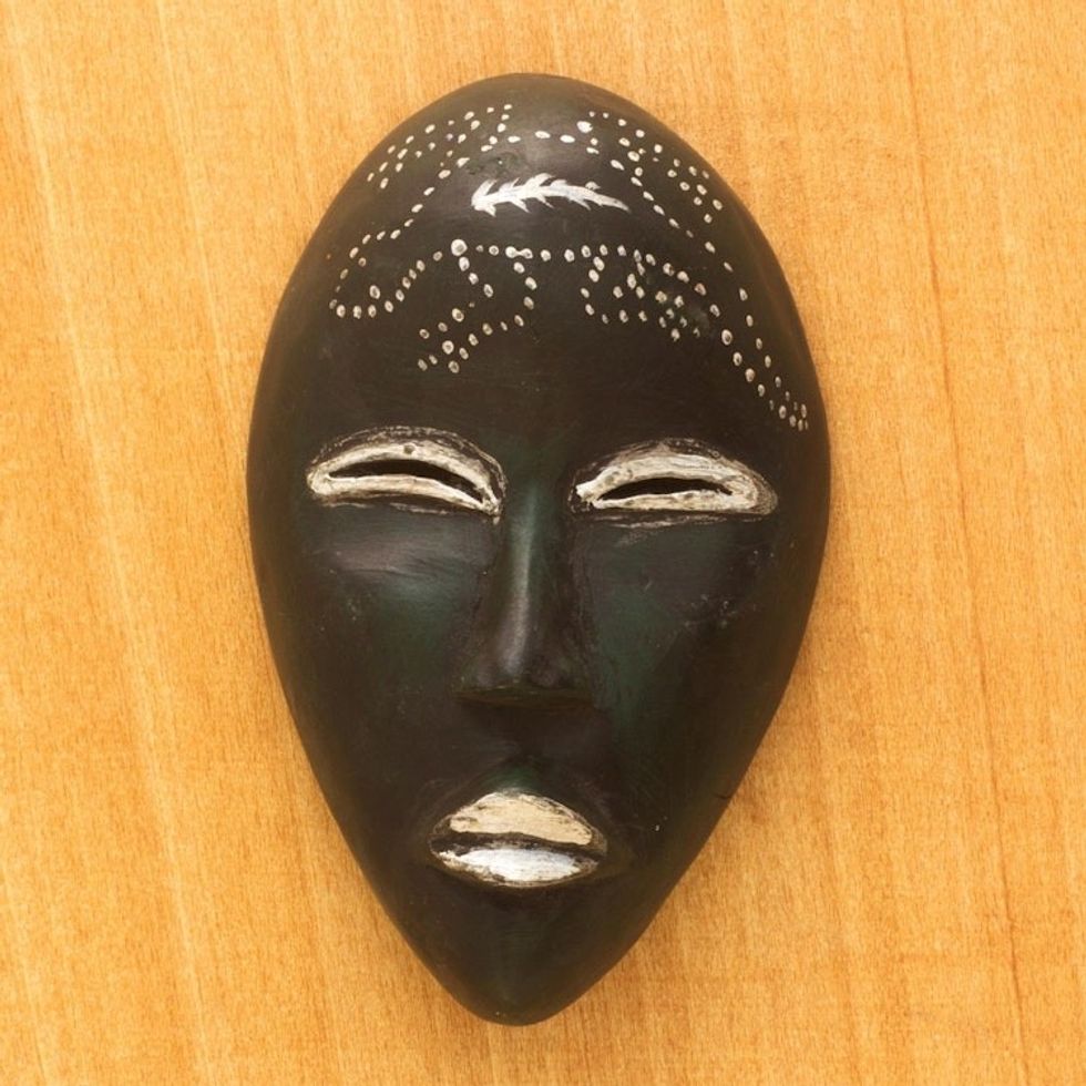 Dark Green Sese Wood African Mask from Ghana 'Green Nomsa'