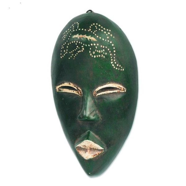 Alternate image for Dark Green Sese Wood African Mask from Ghana Green Nomsa