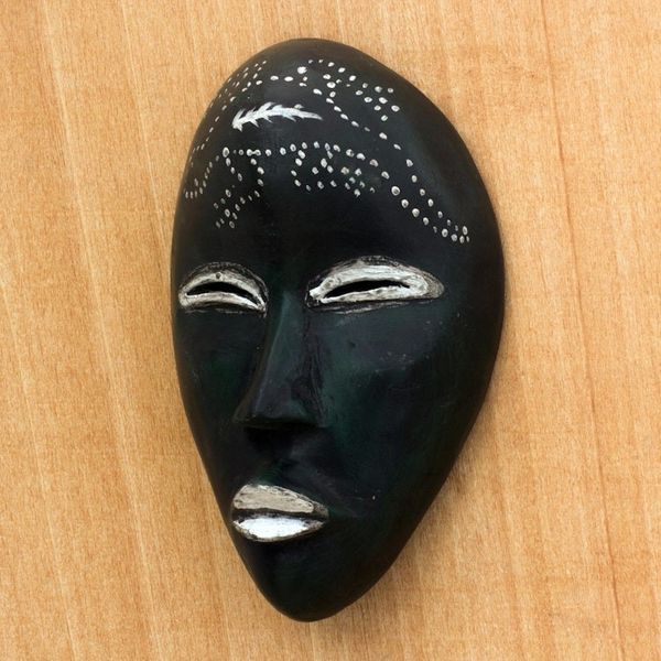 Alternate image for Dark Green Sese Wood African Mask from Ghana Green Nomsa