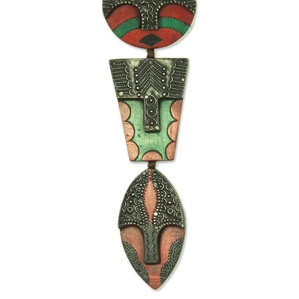Alternate image for African Wood and Aluminum Trio Mask from Ghana Trio of Faces