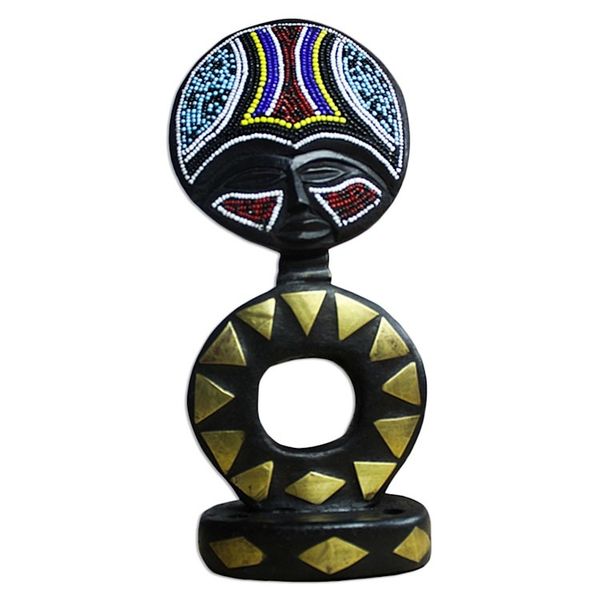 Alternate image for West African Beaded Wood Fertility Doll Statuette Akan Ashanti Doll II