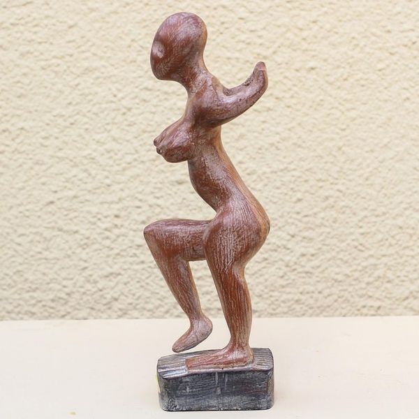 Alternate image for Rustic Sese Wood Female Form Sculpture from Ghana Posing Woman
