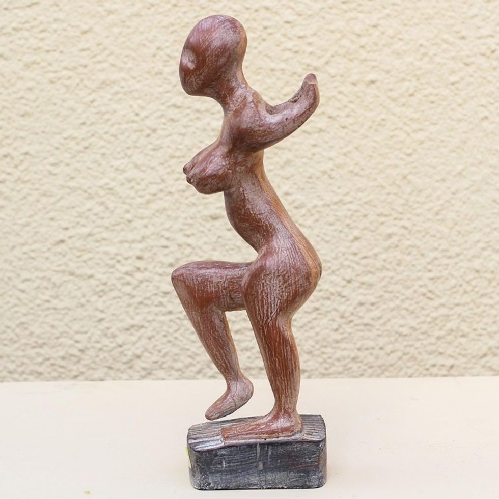 Rustic Sese Wood Female Form Sculpture from Ghana 'Posing Woman'