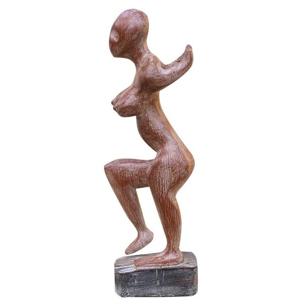 Alternate image for Rustic Sese Wood Female Form Sculpture from Ghana Posing Woman