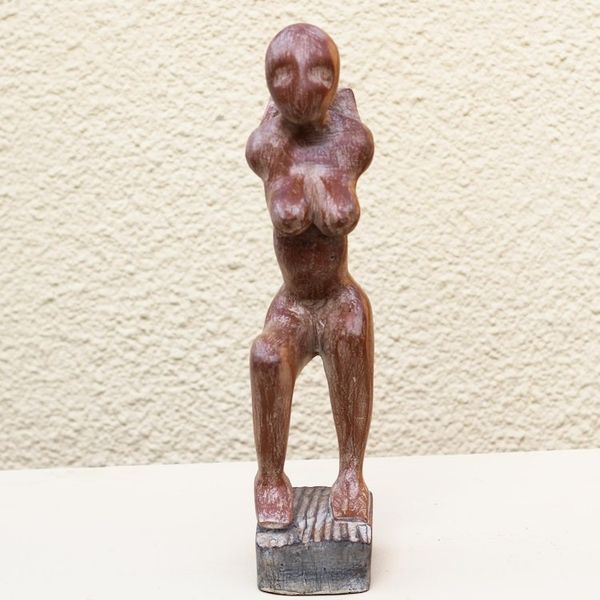 Alternate image for Rustic Sese Wood Female Form Sculpture from Ghana Posing Woman