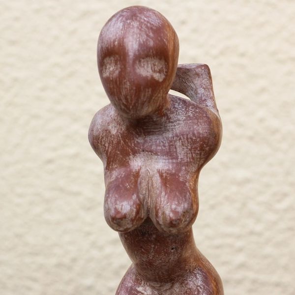 Alternate image for Rustic Sese Wood Female Form Sculpture from Ghana Posing Woman