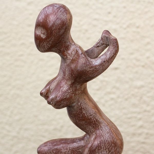 Alternate image for Rustic Sese Wood Female Form Sculpture from Ghana Posing Woman