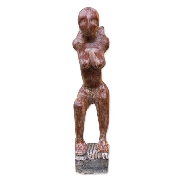Alternate image for Rustic Sese Wood Female Form Sculpture from Ghana Posing Woman
