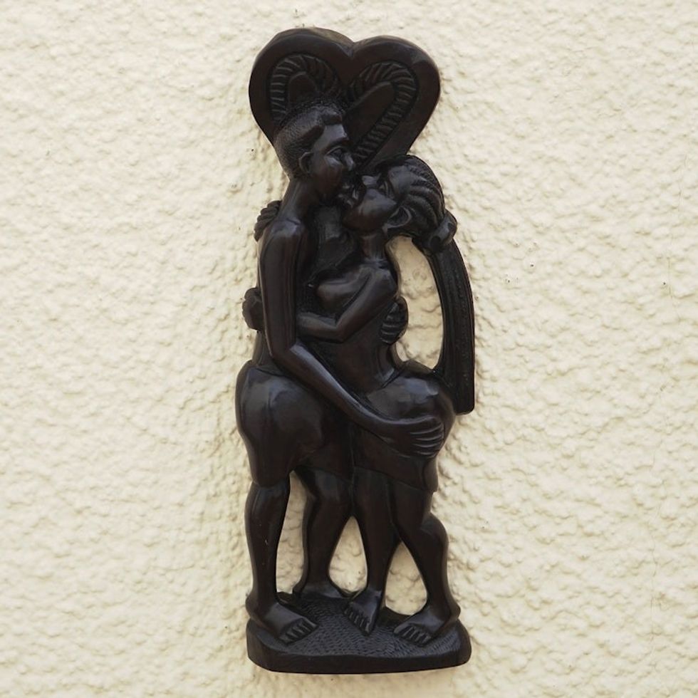 Romantic Ebony Wood Sculpture 'Midnight Love'