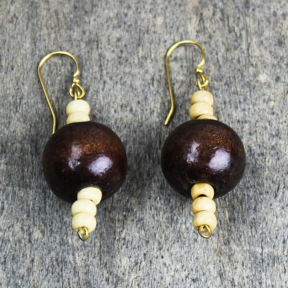 Earthy Wooden Bead Earrings from Ghanaian Artisan 'Dela Dem'