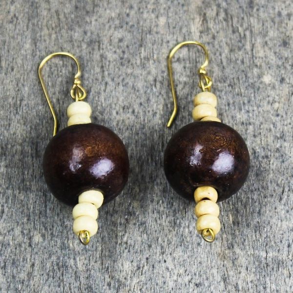 Alternate image for Earthy Wooden Bead Earrings from Ghanaian Artisan Dela Dem