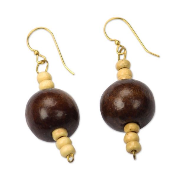 Alternate image for Earthy Wooden Bead Earrings from Ghanaian Artisan Dela Dem