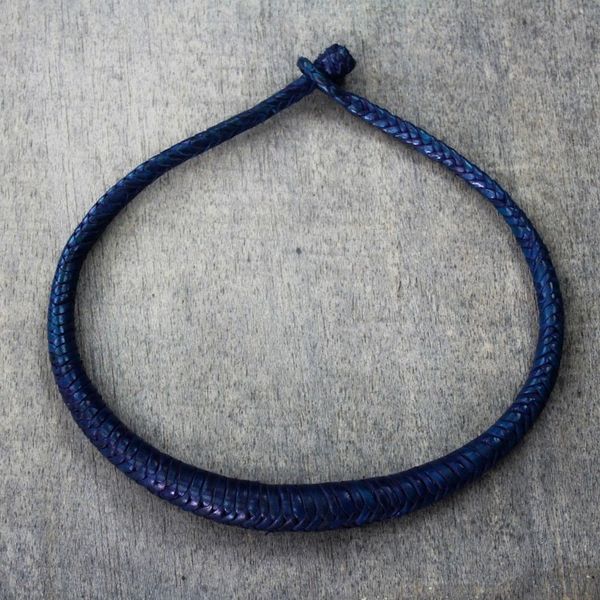 Alternate image for Braided Leather Necklace in Blue from Ghana Mpusia in Blue