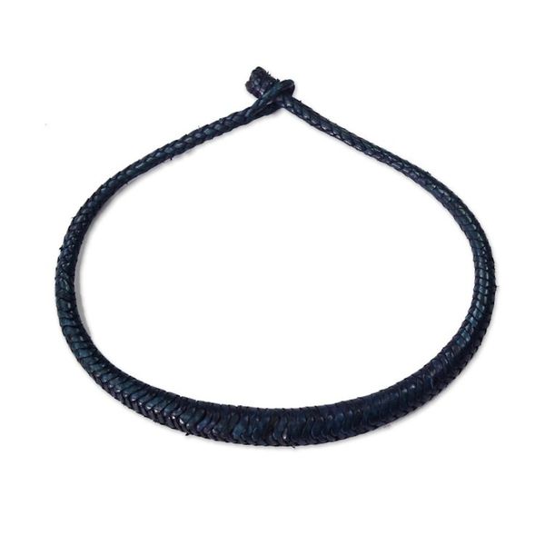 Alternate image for Braided Leather Necklace in Blue from Ghana Mpusia in Blue