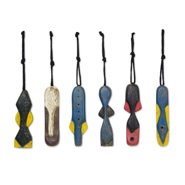 Alternate image for Colorful Wood African Mask Ornaments from Ghana Set of 6 Afadjato Masks