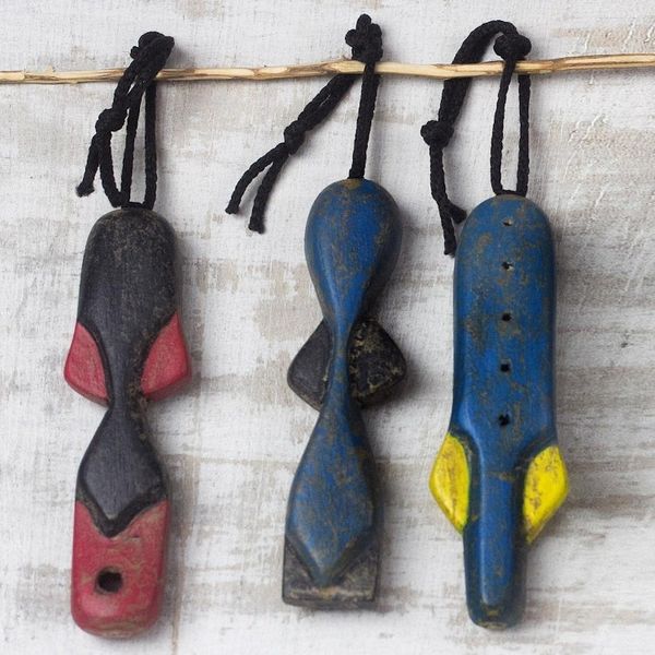 Alternate image for Colorful Wood African Mask Ornaments from Ghana Set of 6 Afadjato Masks