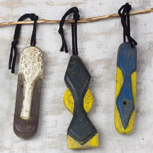 Alternate image for Colorful Wood African Mask Ornaments from Ghana Set of 6 Afadjato Masks