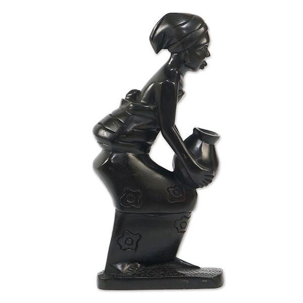 Alternate image for Hand Crafted Ebony Wood Sculpture Hardworking Mother II