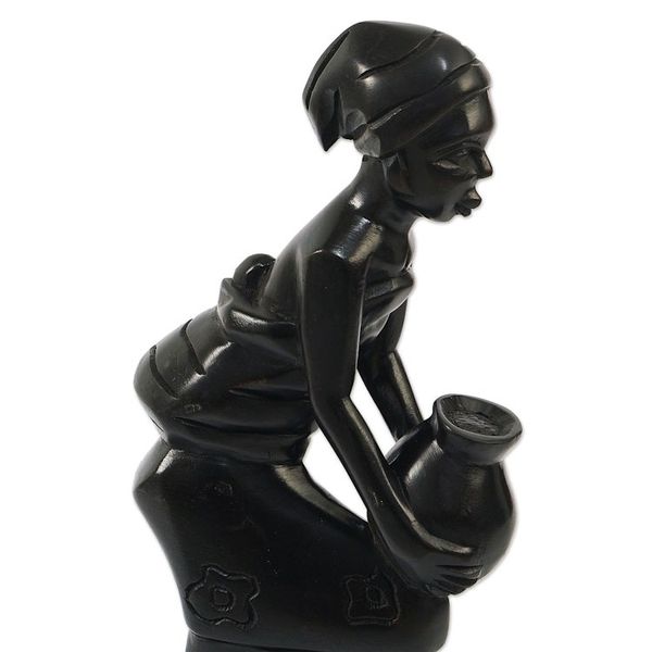 Alternate image for Hand Crafted Ebony Wood Sculpture Hardworking Mother II