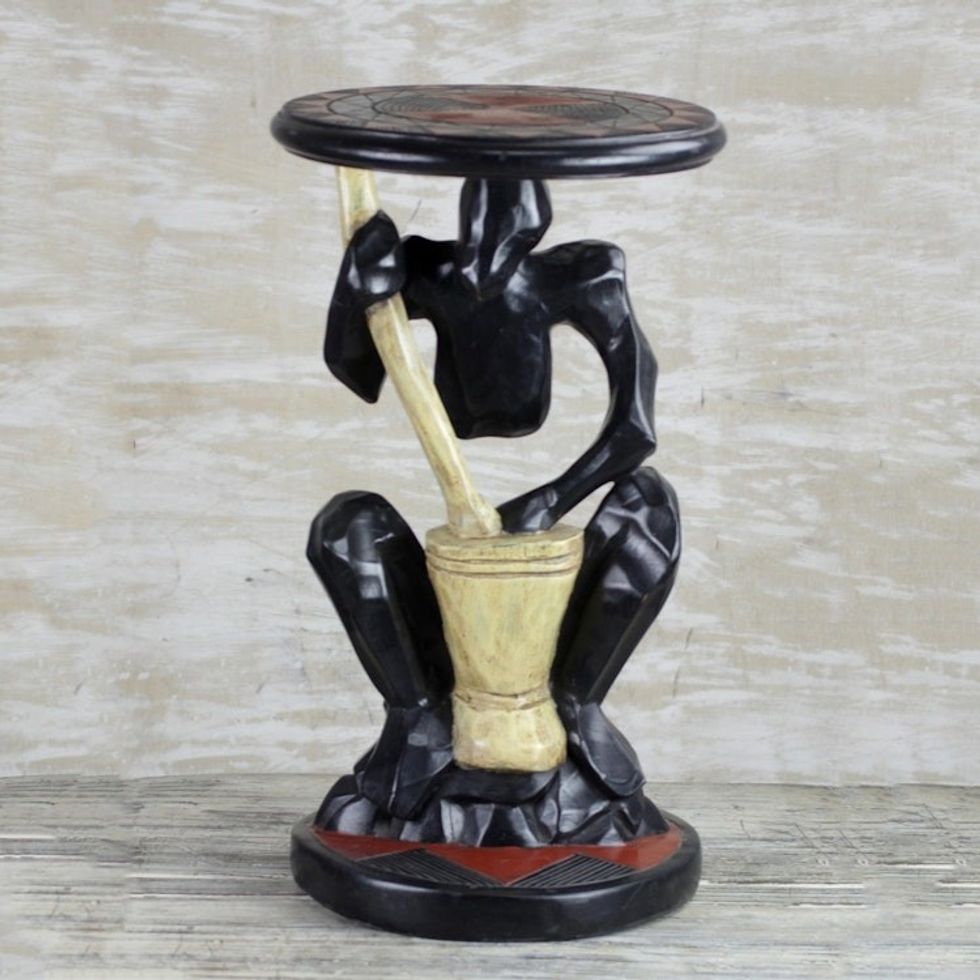 Hand-Carved Cedar Wood Accent Table from Ghana 'A Great Man'