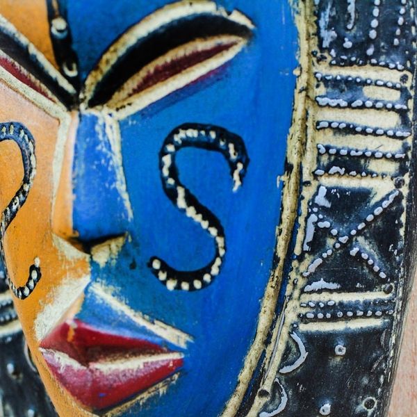 Alternate image for Blue and Orange Wood African Mask from Ghana Dual Thandi