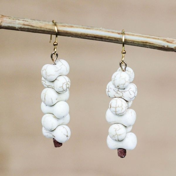 Alternate image for Nestled Agate Beaded Dangle Earrings from Ghana Beautiful Veins