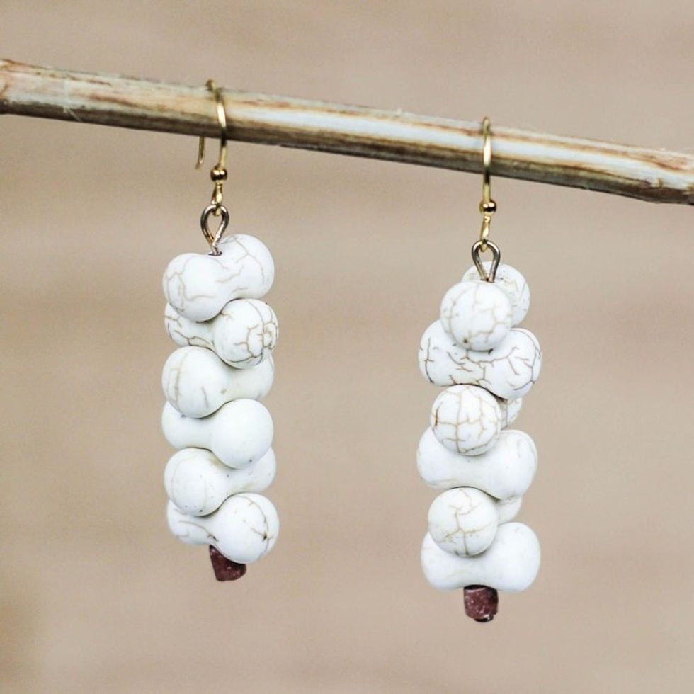 Nestled Agate Beaded Dangle Earrings from Ghana 'Beautiful Veins'
