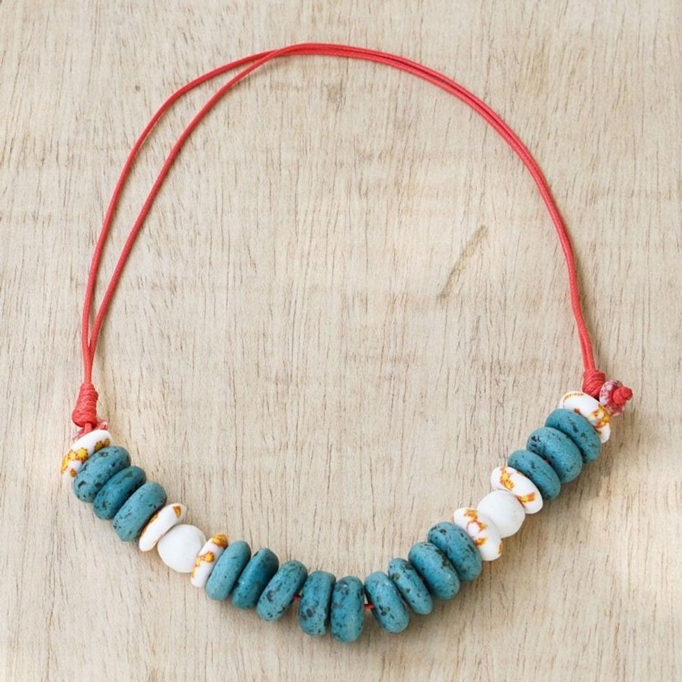 Handcrafted Recycled Glass Beaded Necklace 'Alive and Kicking'
