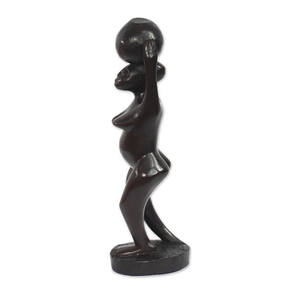 Alternate image for Black Sese Wood Sculpture of a Woman with a Pot from Ghana Nea Oko Nsu