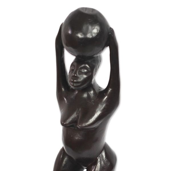 Alternate image for Black Sese Wood Sculpture of a Woman with a Pot from Ghana Nea Oko Nsu