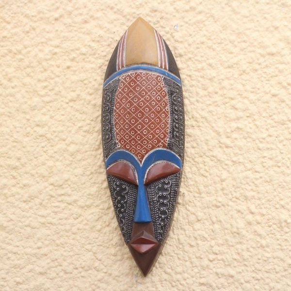 Alternate image for African Wood Mask Accented with Embossed Aluminum Feminine Patterns