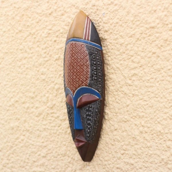 Alternate image for African Wood Mask Accented with Embossed Aluminum Feminine Patterns