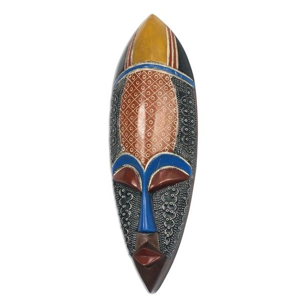 Alternate image for African Wood Mask Accented with Embossed Aluminum Feminine Patterns