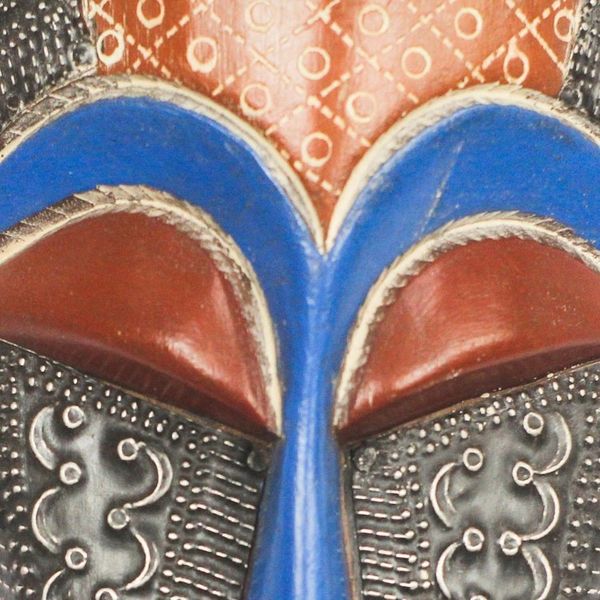 Alternate image for African Wood Mask Accented with Embossed Aluminum Feminine Patterns